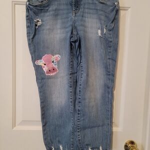 Maurices Blue Boyfriend Jeans with Cow Patch